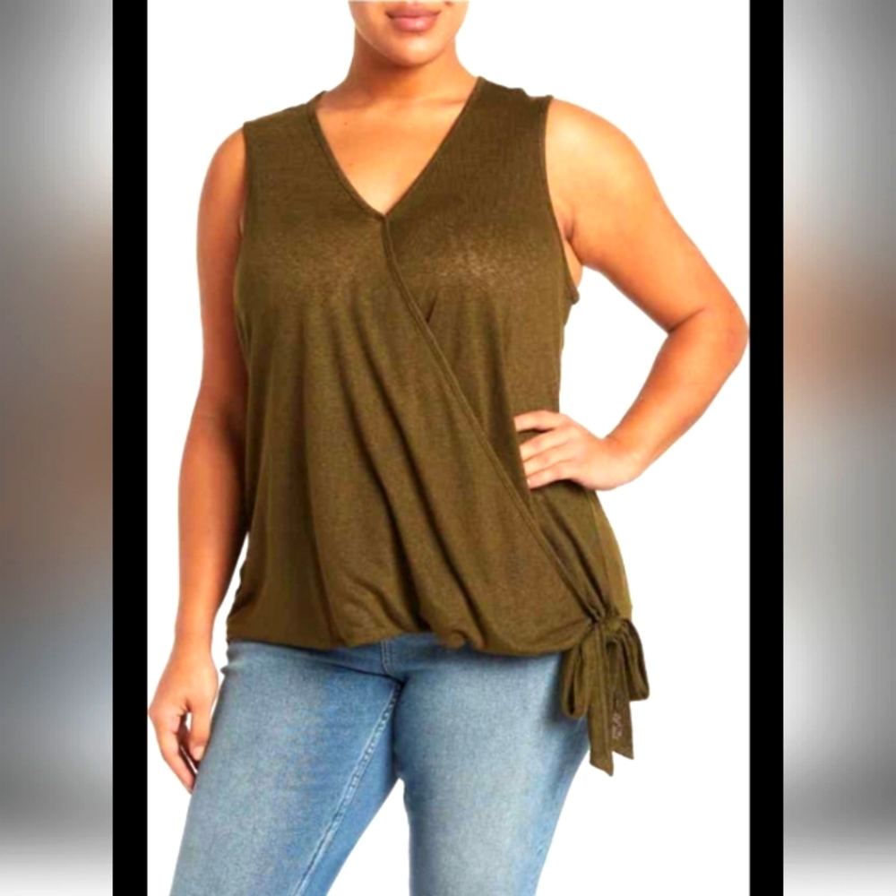 New bobeau Sleeveless Faux Wrap Side Tie Tank Top Lightweight Size 3X